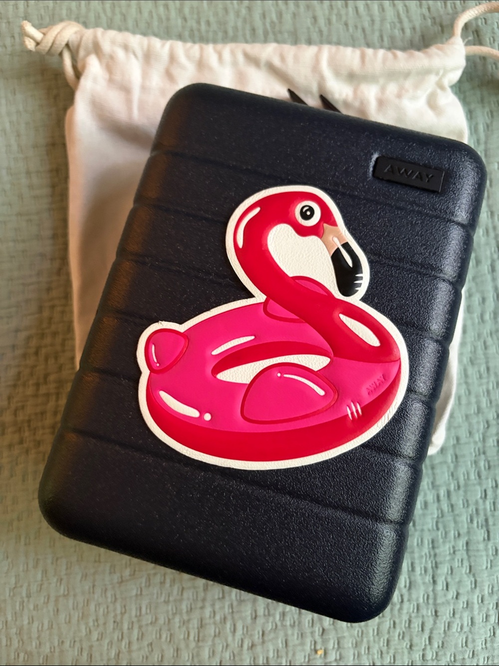 Away Navy Mini Suitcase with Bright Pink Away Flamingo Sticker